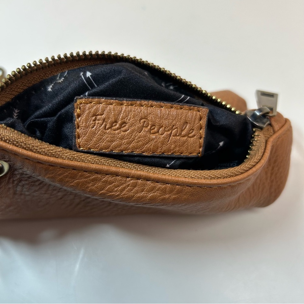 Free People Vegan Leather Zip Pouch with Clip Strap — Cognac
